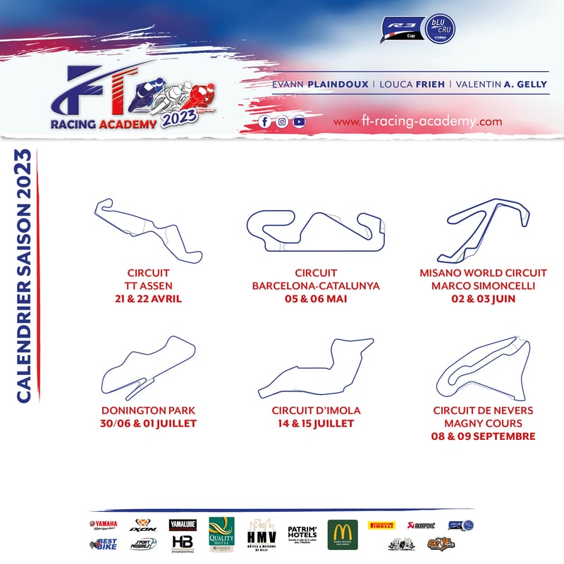 Le calendrier de la saison 2023 de FT Racing Academy